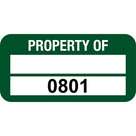 Lustre-Cal VOID Label PROPERTY OF Green 1.50in x 0.75in  1 Blank Pad & Serialized 0801-0900, 100PK 253774Vo2G0801